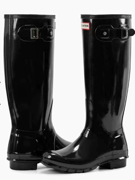 Hunter Shoes - Hunter Original Black Tall Gloss Black Knee-High Rubber Rain Boots Size 8